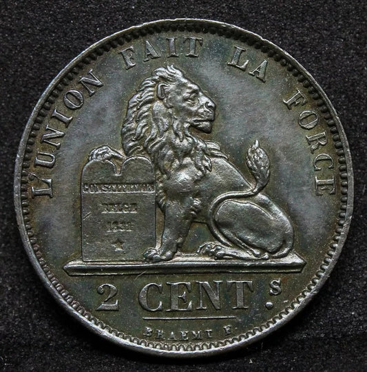 2 centimes 1874. Belgium. KM-35.1 aUNC