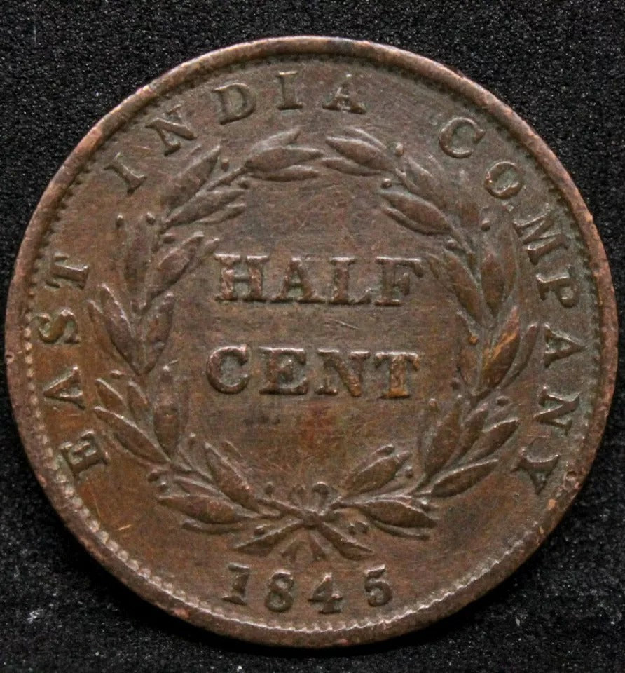 1845 Half Cent, Queen Victoria. EIC. KM-2