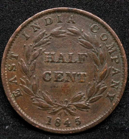 1845 Half Cent, Queen Victoria. EIC. KM-2