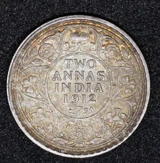 1912 2 Annas George V India-British KM 515 UNC, lovely gold tone