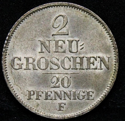 1847 2 Neugroschen / 20 Pfennige - Friedrich August II. KM# 1160. EF