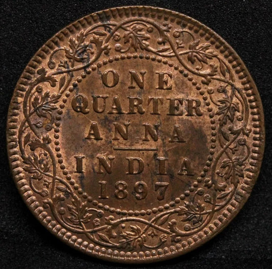1897 1/4 Anna, British-India, Queen Victoria. UNC+Lustre, KM-486