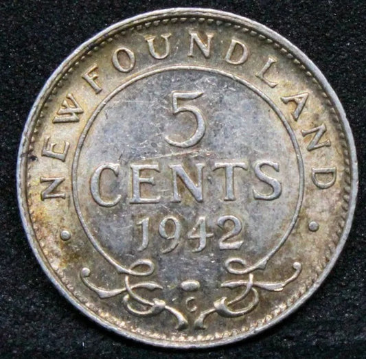 1942 -C Newfoundland 5 Cent EF, George VI. KM-19