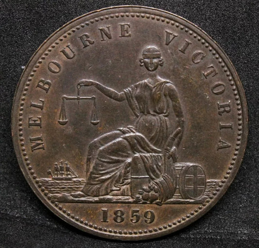 1859 Melbourne Penny Token, Australia. KM-TN206 UNC