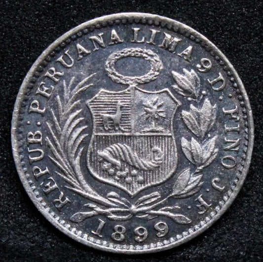 ½ Dinero 1899/8 overdate, peru silver coin. KM-206
