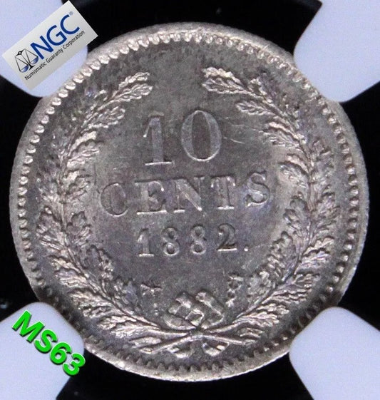 10 cents 1882, Netherland.s. William III. KM-80. UNC NG.C MS63 SOLD..