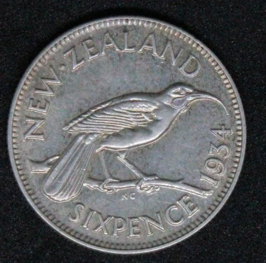 1934 Sixpence New Zealand George V UNC KM 2