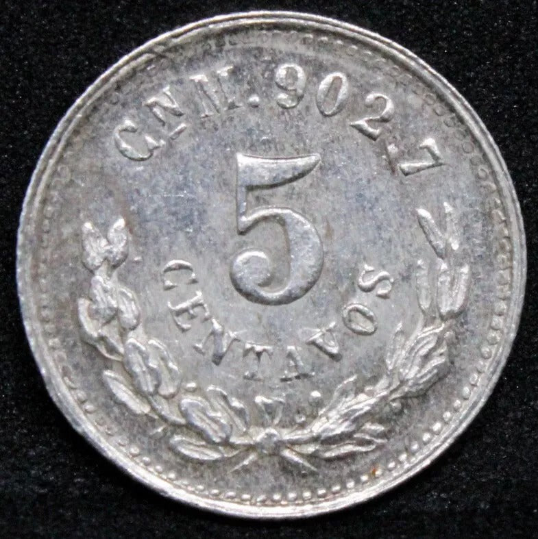 5 Centavos 1890 Cn-M. Mexico silver Coin. KM-398.2 BU