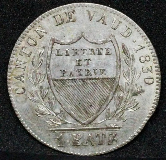 1830 1 Batzen (0.1 Franc), Canton of Vaud, Swiss Cantons. KM-20. UNC