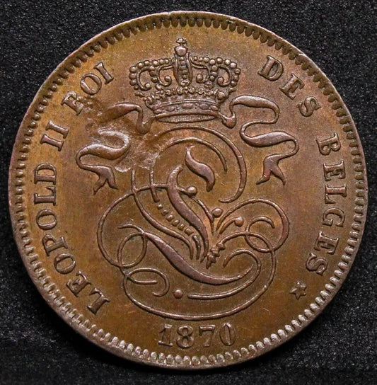2 Centime 1870, Belgium Leopold II. KM-35.1. UNC