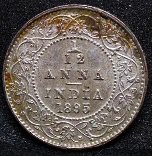 1/12 anna 1895, British-India. Queen Victoria. KM-483 EF Silvered