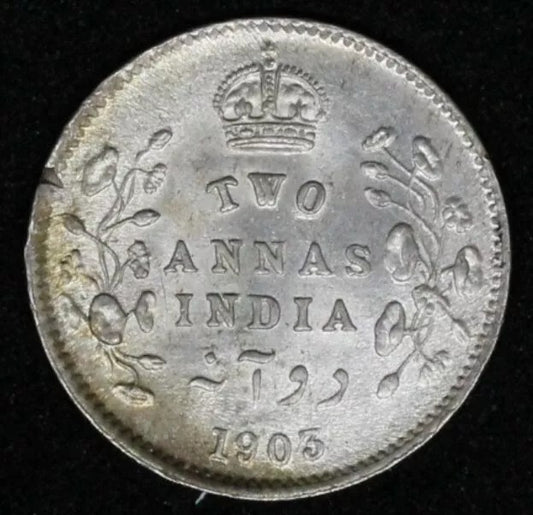 1903 India-British 2 Annas George V KM 505 UNC, small nick to edge