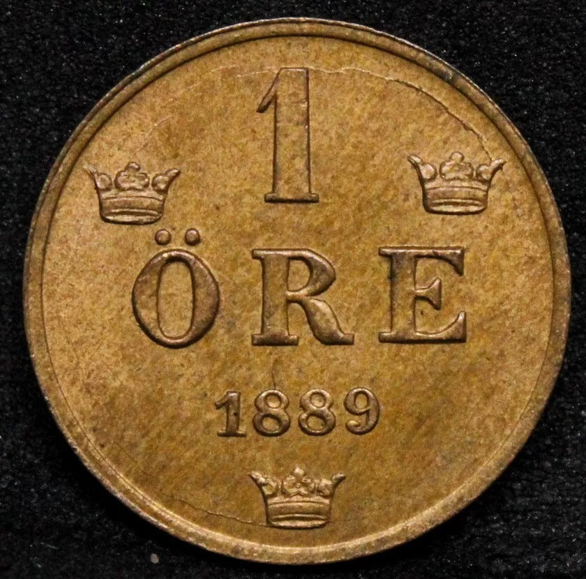 1 Öre 1889. Sweden. Oscar II. KM-750. BU Bronze Coin