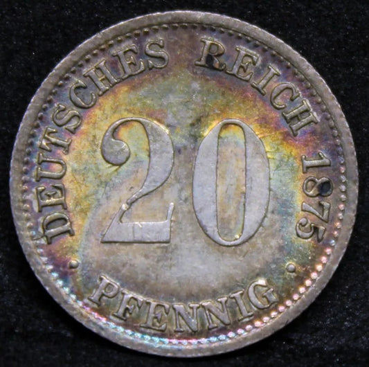 1875-C 20 Pfennig, Germany, Wilhelm I. KM-5, UNC