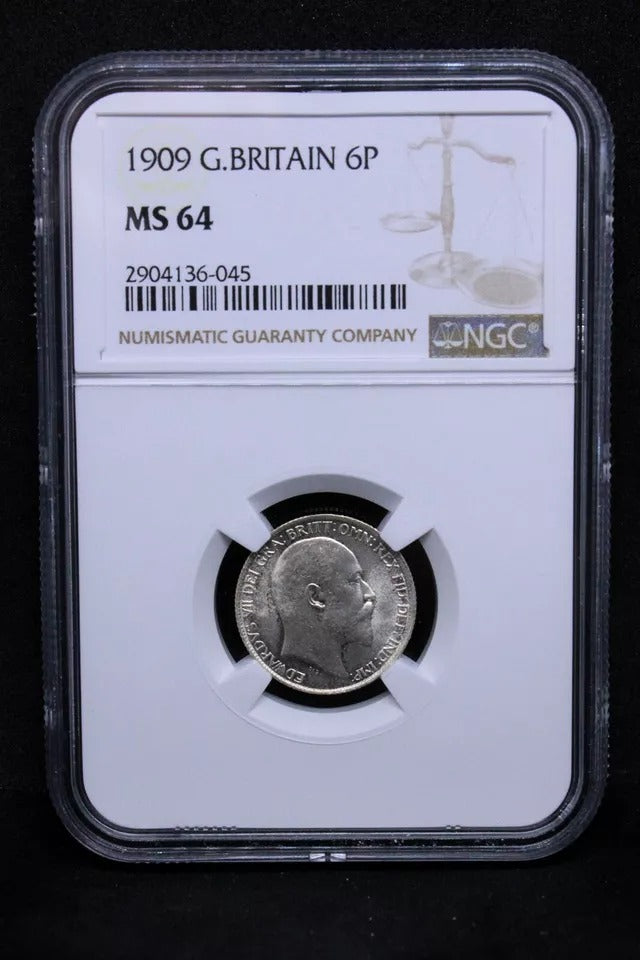 1909 6 pence , Edward VII. S.3983. UNC NGC MS64 SOLD..