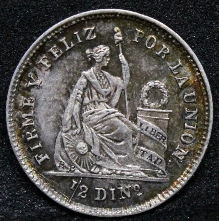 1/2 Dinero 1863 YB. Peru Republic. KM-189 EF