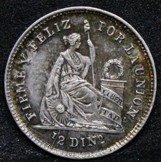 1/2 Dinero 1863 YB. Peru Republic. KM-189 EF