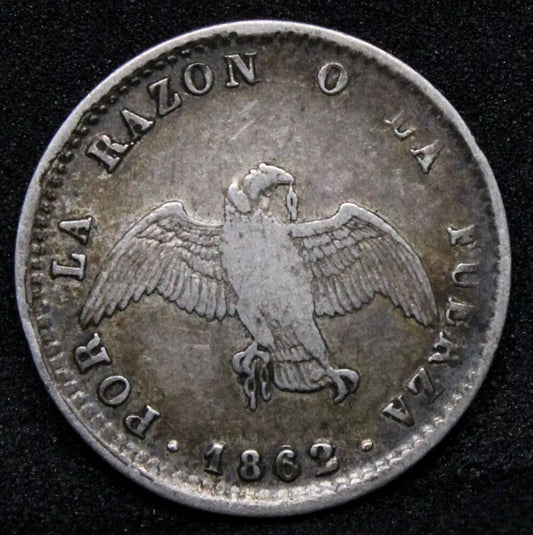 Un Decimo, 1862/62 (Date Re-punch) Chile. KM-124a. EF