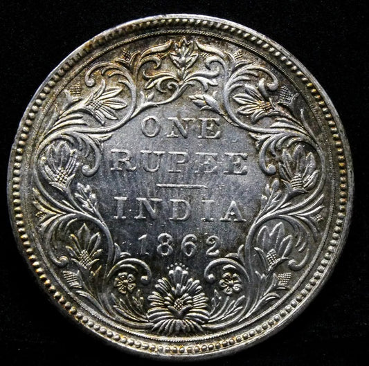 1862 India-British Rupee Victoria KM 473.1 ..... 0/6 beads. UNC