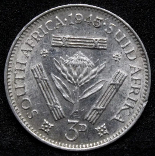 3 pence 1945 over 3(1945/3), South Africa George VI. KM-26. EF