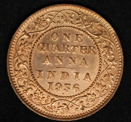 1936-C 1/4 Anna India, George V UNC+red ,