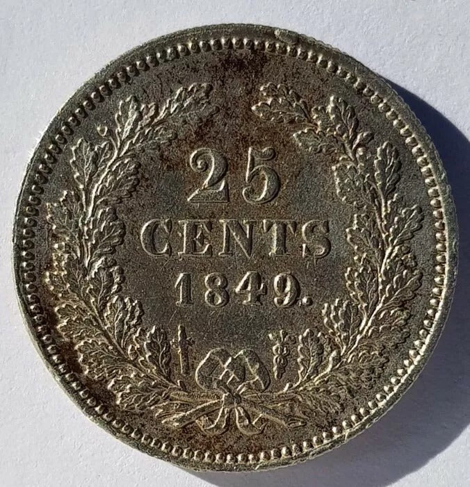 25 cents 1849, Netherlands William II. KM-76 UNC
