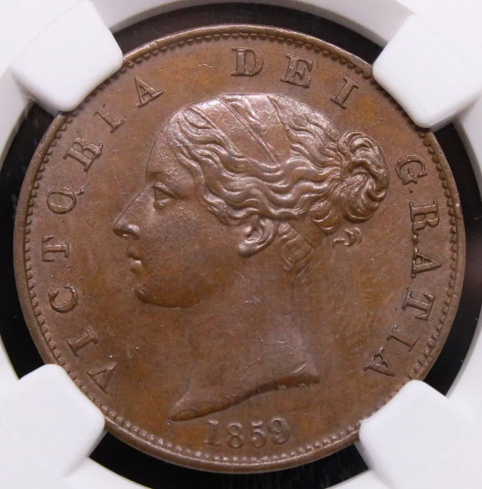 1/2 Penny 1859/8 overdate. Victoria. S.3949. UNC NGC MS64BN