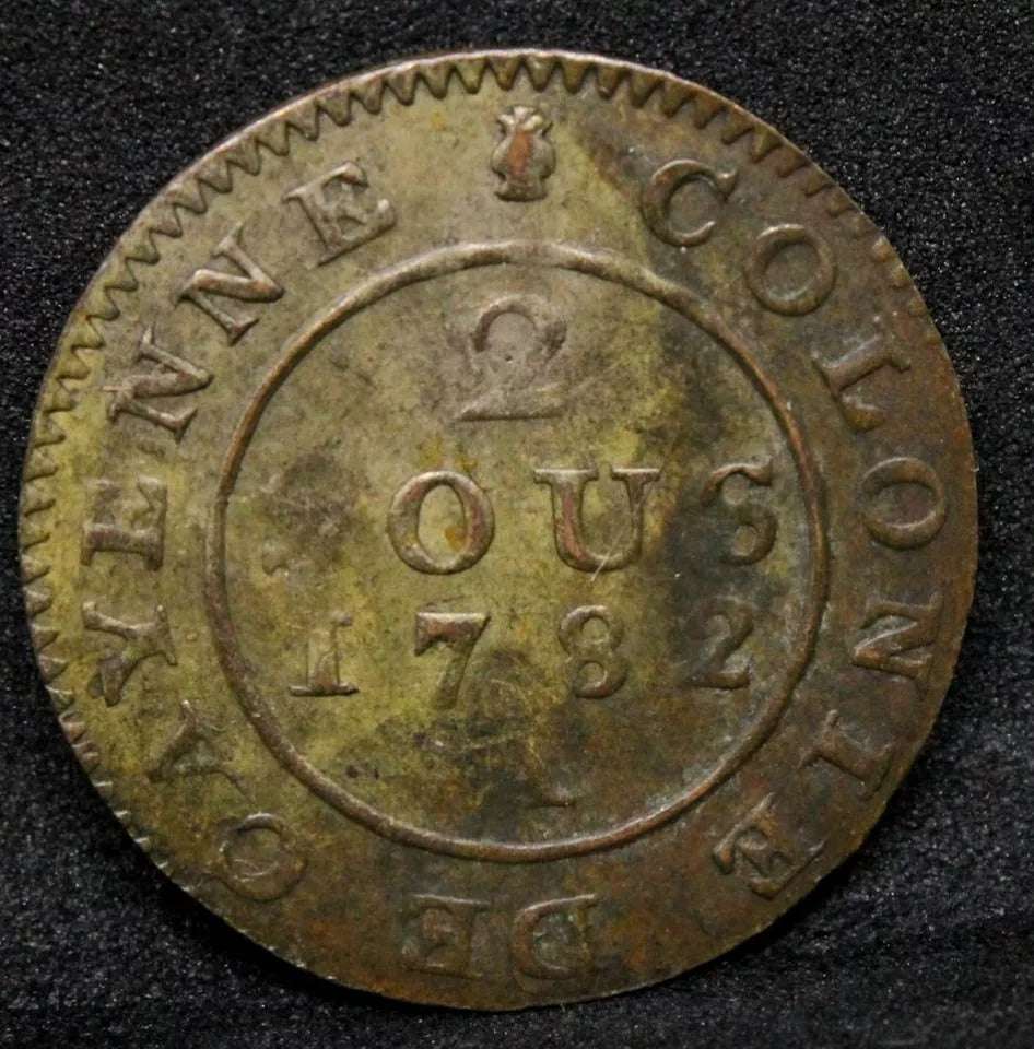 1782 -A 2 Sous, French Guiana. KM-1, get, great condition