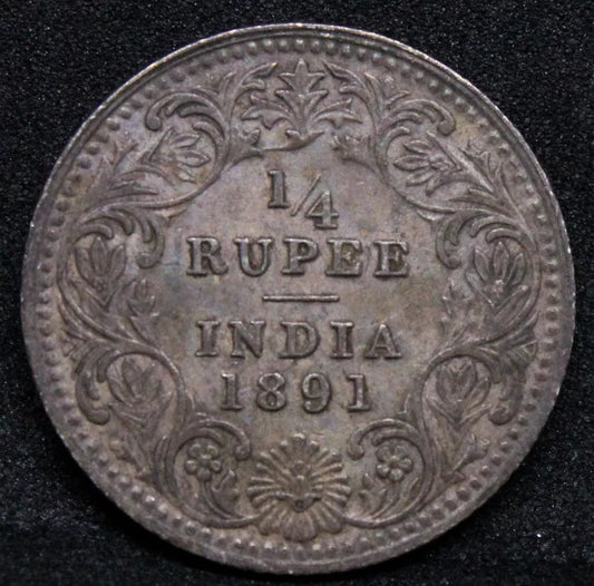 1891-C incuse 1/4 Rupee British-India Victoria, KM 490 EF #2