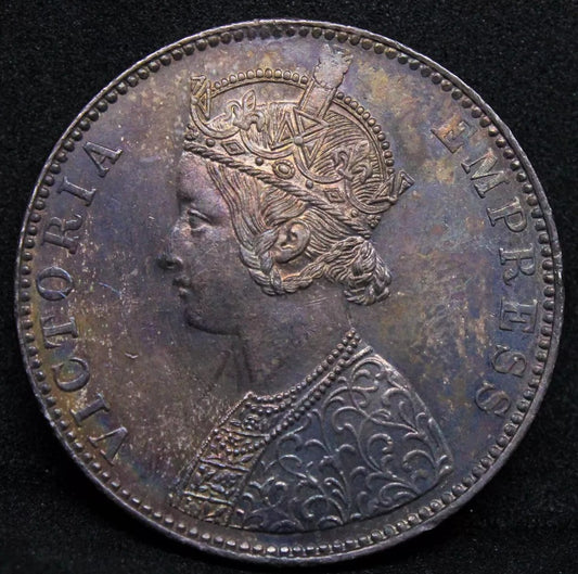 1 Rupee 1891-B. Victoria British-India. KM-492. UNC + colour