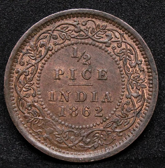 1/2 Pice 1862. Queen Victoria. British-India. KM-466. EF