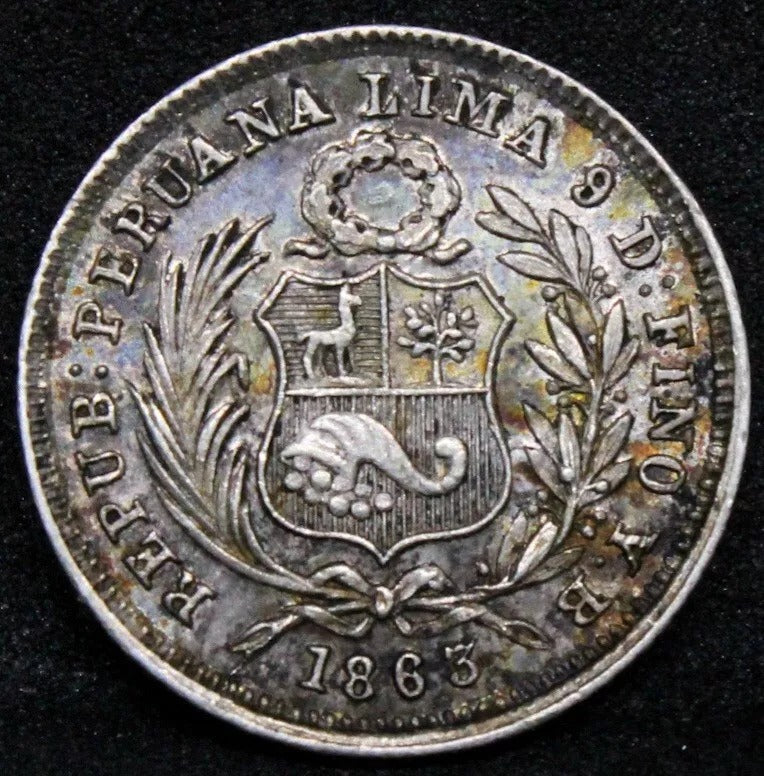 1/2 Dinero 1863 YB. Peru Republic. KM-189 EF