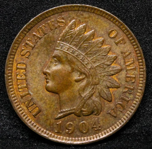 1 Cent 1904, United States Indian Head. Copper Coin UNC