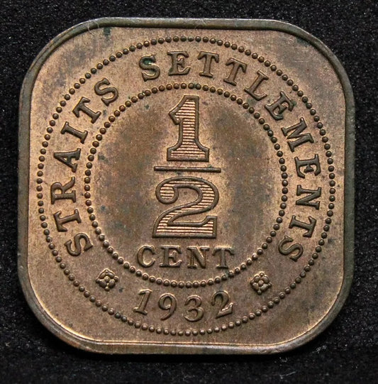 1/2 cent 1932. Straits settlements. George V. KM-37. UNC