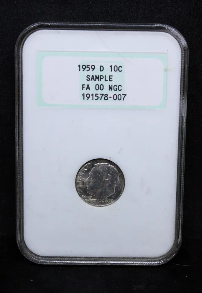 10 Cents 1959 D USA, NGC Sample Slab early Gen.