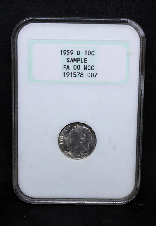 10 Cents 1959 D USA, NGC Sample Slab early Gen.