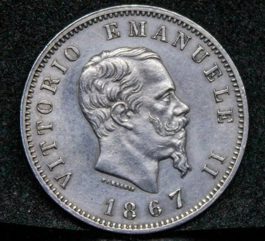 1867/3 M-BN Lira, Italy. Vittorio Emanuele II. UNC KM-5a.1