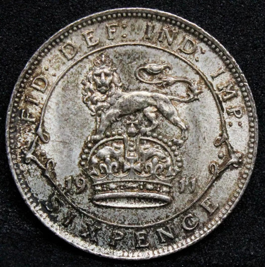 1911 6 (Six) Pence, George V, BUNC silver coin very high grade #2