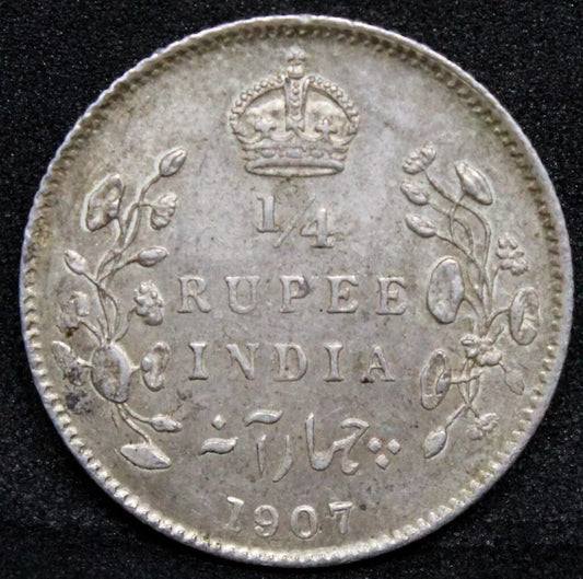1/4 Rupee 1907, British-India, Edward VII. KM-506 aUNC