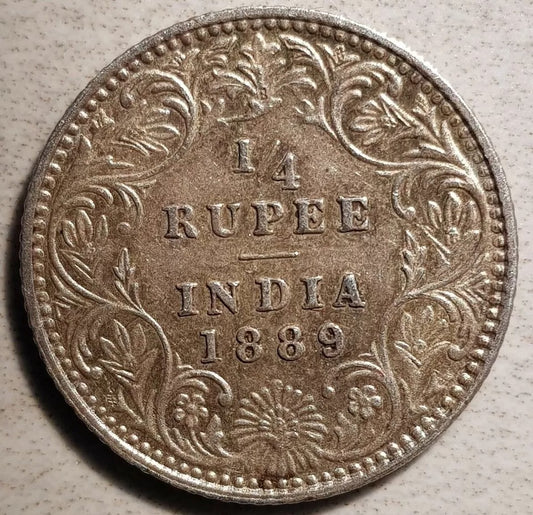 1889 1/4 Rupee British-India Victoria, KM 490 High Grade