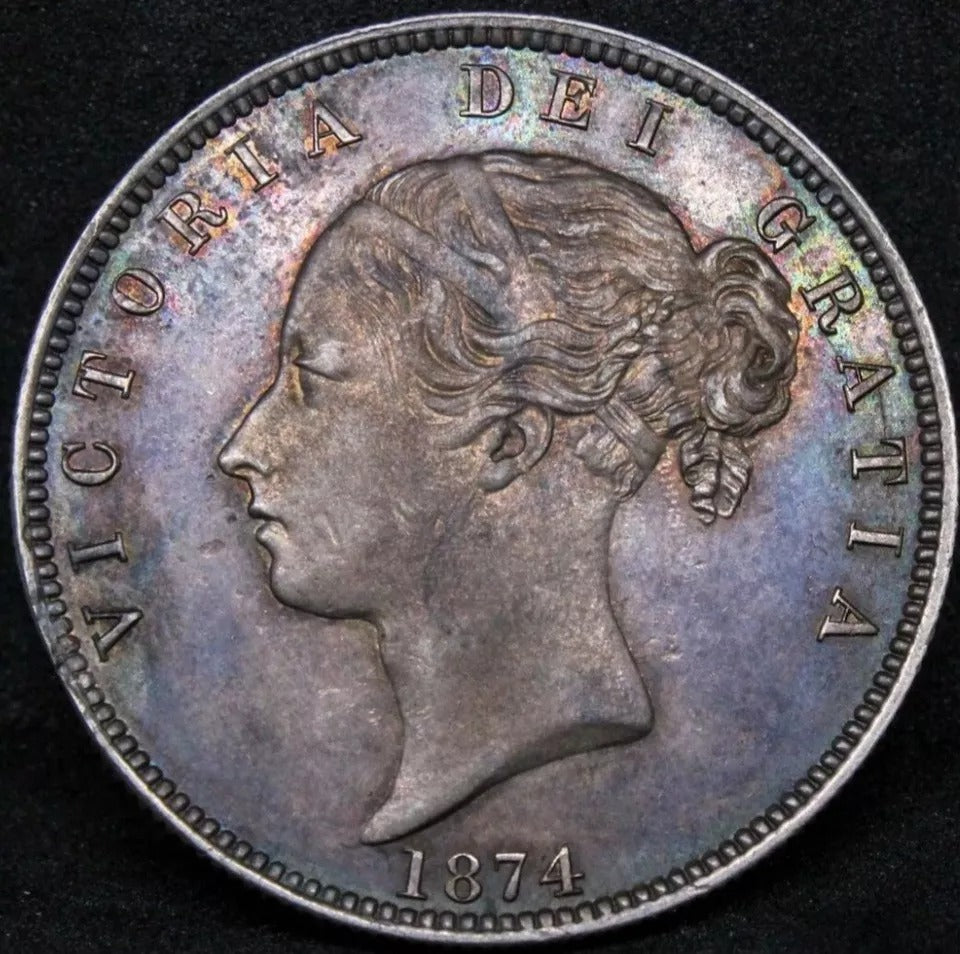 1/2 Crown 1874, Victoria Young Head. S.3889 UNC+colour