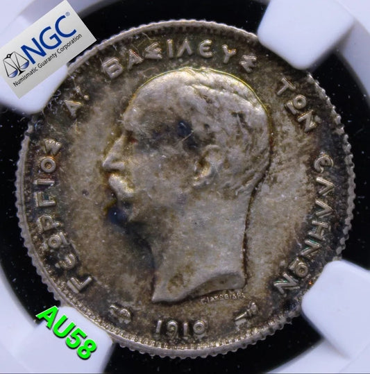 1 Drachme 1910, Greece, George I. KM-60. NGC AU58