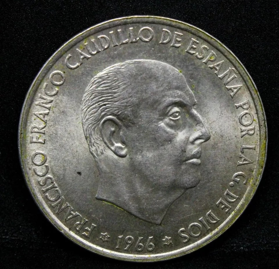 1966/68 100 Pesetas, Spain. Francisco Franco. KM-797, Silver Coin 19g of 80%