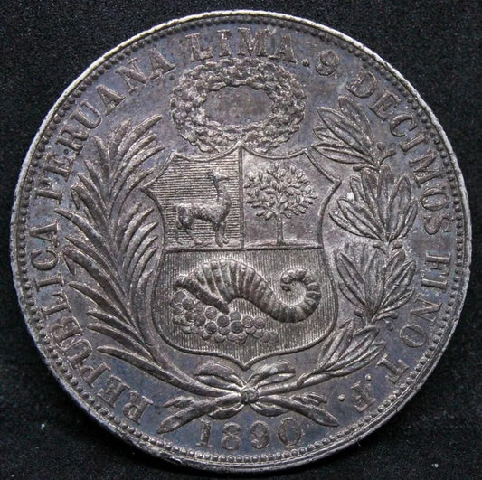 1890 TF Peru Republic Sol, KM-196.24 UNC
