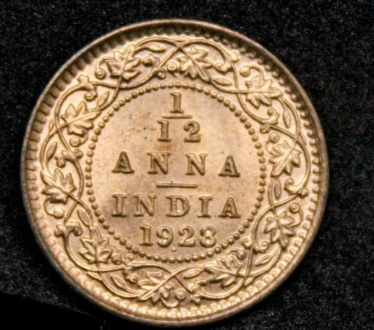 1928-B 1/12 Anna, King George V, British-India. UNC KM-509