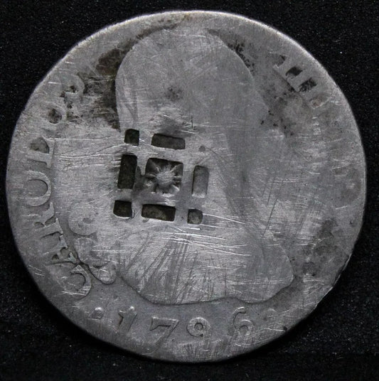 2 Reales 1796, Spain undertype, Cuba Countermark (c1841).