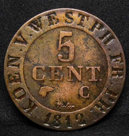 1812-C 5 Centimes,Kingdom of Westphalia (German states). KM-94 J.Bonaparte.