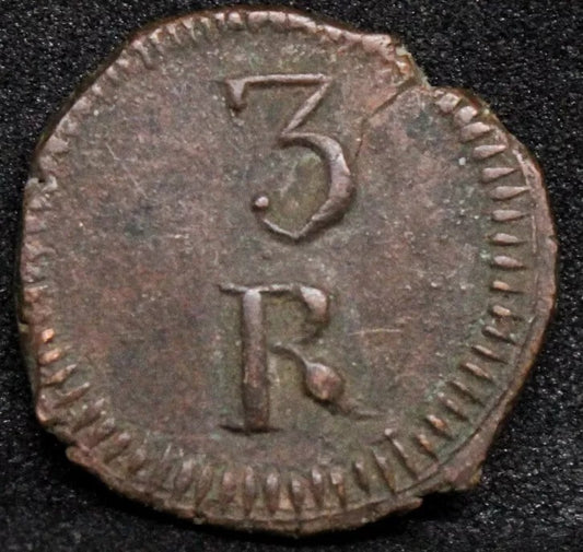 3 Reis. ND(1801) Portugal-Goa. King Joao. KM-257 EF