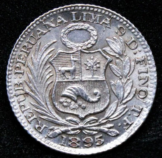 1895 1/2 Dinero. Peru Silver Coin. KM-206.2 UNC