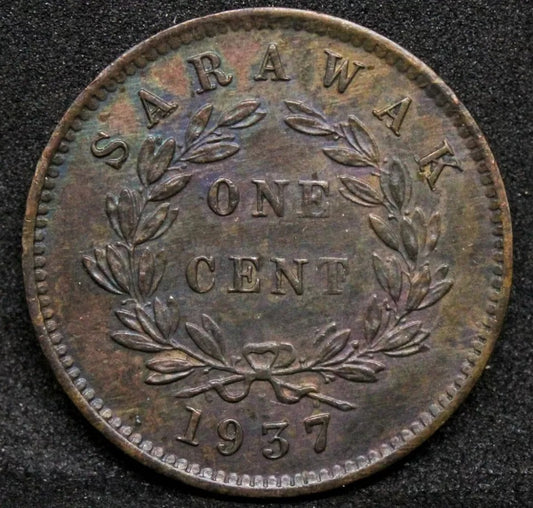 1937-H Sarawak 1 Cent, Charles V. Brooke, KM-18 EF